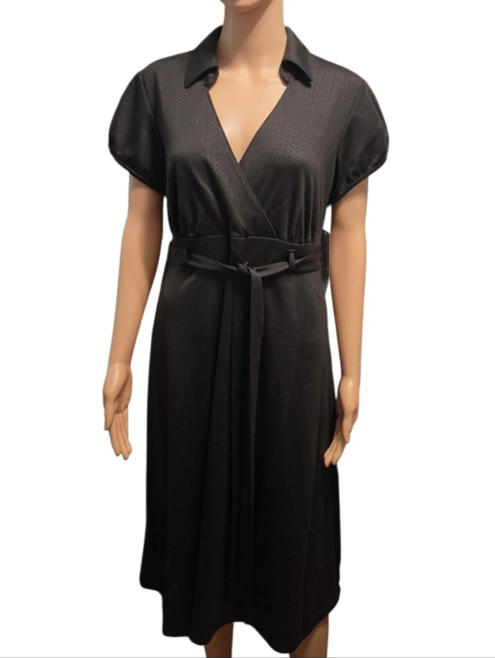 Signature by Robbie Bee Brown Faux-Wrap Dark Academia Minimalist Midi Dress 10